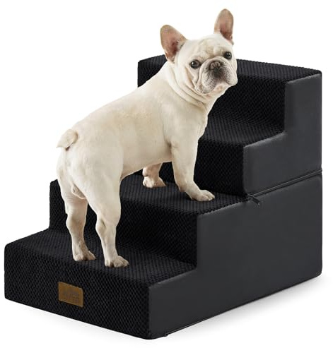 Hundetreppe 4 Stufen 45cm Hoch, 2-in-1 Hundetreppen für Kleine Hunde Alte Katzen, Faltbare Haustiertreppe Katzentreppe Sofa mit Waschbarem Bezug, 40x60x45cm (Schwarz) | 45cm H Breite rutschfeste Hundetreppe mit abnehmbaren Etagen & Stützbrett für Welpen, ältere Katzen & Hunde, Schwarz