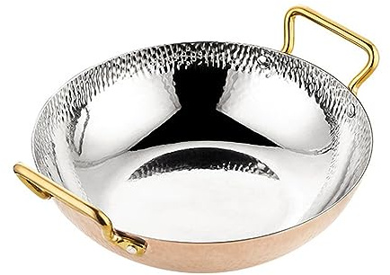 Ceramic Cooking Pot Small Copper Stainless Steel Frying pan Gold Plated Handle 10 11 12 inch uncoated Non Stick (Rose Gold 26cm)