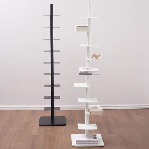 Estantería vertical de 9 niveles, torre giratoria que ahorra espacio, elegante diseño estrecho para espacios pequeños, organizador de libros perfecto para decoración del hogar y la oficina