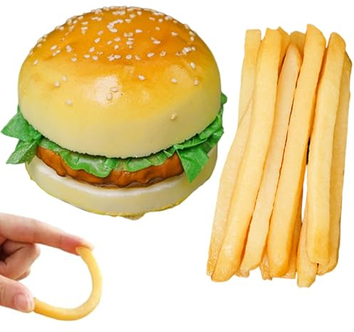 Lebensmittel aus Kunststoff, 1 Set realistisches Spiellebensmittel, künstlicher Kunststoff inklusive Hamburger, 10 Stück Pommes Frites für Dekorationen, Präsentations-Requisiten, realistisches Spiele