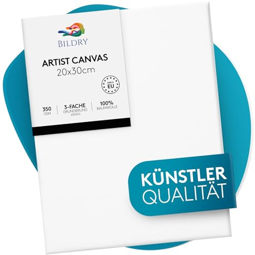 BILDRY Premium Leinwand zum bemalen 20×30 cm – 3-fach grundiert, 100% Baumwolle, 350 g/m² – stabiler Keilrahmen aus Kiefer/Tanne – 1 Stück Leinwand für Acryl & Öl, Künstler & Hobby