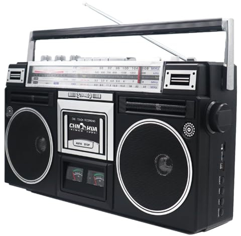 Boombox Cassette portable avec lecteur CD, radio AM/FM et enregistreur cassette – Style classique des années 80, prend en charge l'entrée SD/USB pour les réunions de famille et les voyages