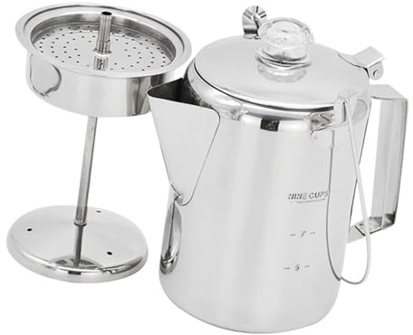 NVOQILIN 9 tazze in acciaio inox percolatore grande capacità caffettiere coperchio incernierato caffettiera per campeggio e cucina domestica uso