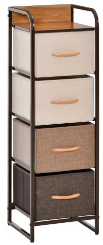HOMCOM Cassettiera in Tessuto Slim Salvaspazio 31x29x99 cm Multicolore | 4 Cassetti Pieghevoli, Mobile con Cassetti Compatto in Metallo, Camera da Letto, Soggiorno