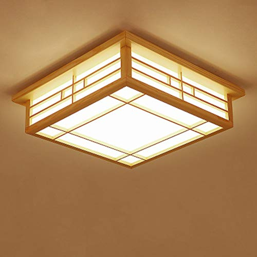 PBTERDTF LED Lampen Deckenlampen Holz Quadratisch 3000K 24W Schlafzimmer Lampe Decke Japanische Deckenleuchte für Bad, Küche, Schlafzimmer, Wohnzimmer, Esszimmer (45 x 45cm)