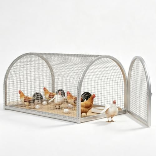 Rinnande hönsgård med förstärkt nät, 0,9cm maskor, klötskydd | Varmförzinkad rostskydd, gnagarsäker, 4-sidig ventilation, 2cm upphöjt nät för 100cm modell, förstärkt tråd(100*60*60 CM)