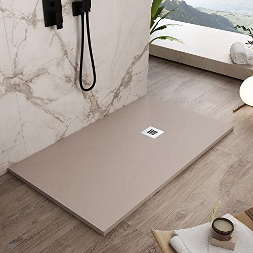 Receveur de douche en résine de marbre effet pierre ciment Sable PLUS - 90 x 160