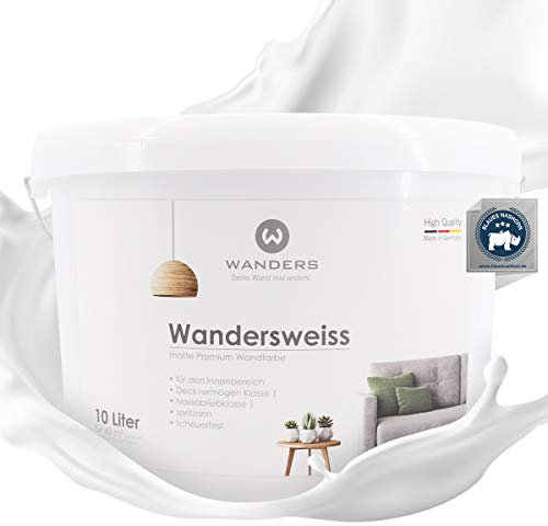 Wanders24 Wandersweiss (10 Liter, Weiß) Wandfarbe weiß hohe Deckkraft - Wandfarbe weiss - DIN13300 - Deckv. 1 - Nassab. 1 - Made in Germany