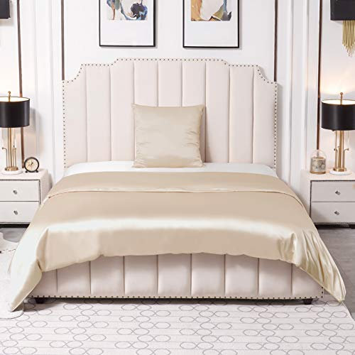 THXSILK Bettwäsche 135x200 Glatt Seide 2 teilig, Bettbezug 135 x 200 cm und 80 x 80 cm Kissenbezug, Hypoallergen 25 Momme Maulbeerseide Bettwäsche Set, Ultra Weich und Glatt, Champagner