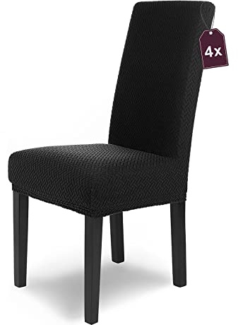 Scheffler Home Stuhlhussen Schwarz 4er Set Schwingstühle Luna | Feine Microfaser-Stretch-Stuhlbezüge, waschbar und pflegeleicht, Chair Cover für Freischwinger und Esszimmerstühle
