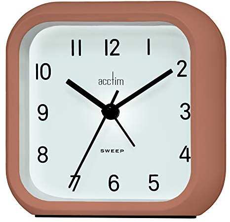 Acctim Carter Analogue Alarm Clock Non Ticking Sweep Superbrite® Crescendo Alarm Touch Sensor Soft Coral