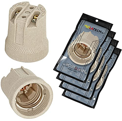 ISOLATECH 4x E27 Keramikfassung (max.250V/4A) | Für LED- und Energiesparlampen, Hitzebeständig, Geeignet für Küche, Kühlschrank, Badezimmer und Deckenleuchten