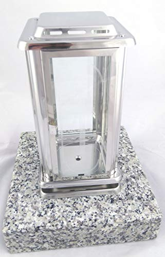 designgrab Gravlampa Royal i rostfritt stål med granitbas av granit, med kors på lampdörren, klart glas