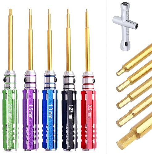 AllinRC Set di cacciaviti esagonali in titanio da 0,9 mm, 1,27 mm, 1,3 mm, 1,5 mm, 2,0 mm, chiavi a brugola, per cingolati assiali SCX24 1/24 e piccole auto