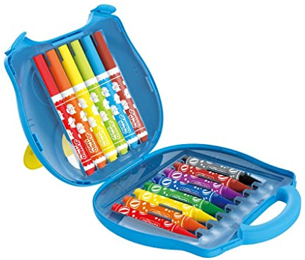 KEYROAD KR972321 Junior Malset/Kinderset/Farbe Box: Blau/Rosa/Für Kindergarten Vorschule und Schule/ 6 Filzstifte JUMBO - 8 Jumbo-Wachskaryonen - 1 Malbuch