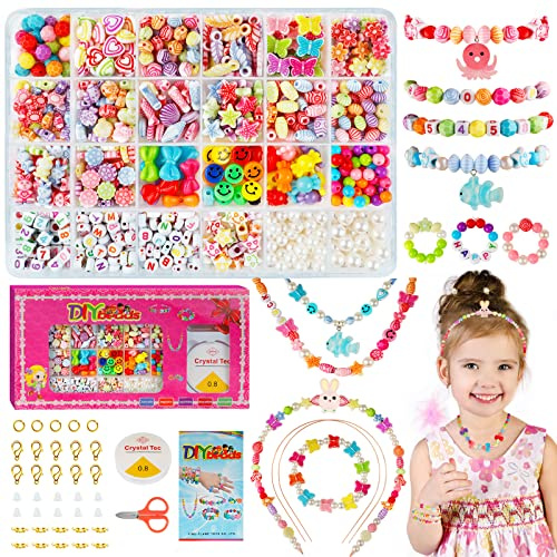 WEVOL Lot de 700 perles à enfiler pour enfants-Perles colorées pour bracelets-Bricolage-Colliers-Bijoux Enfant,Bijoux Jouet Enfants pour Filles 3 4 5 6 8 10 Ans,Cadeau de Noël,d'anniversaire