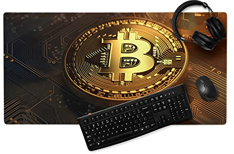 Bitcoin Mauspad XXL Gaming Crypto Schreibtischunterlage Groß Rutschfest Gamer Mousepad PC Computer Zubehör Mausmatte (60x35cm)