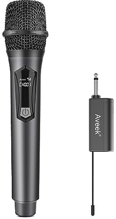 Aveek Microphone sans Fil, Système de Micro Dynamique Portable avec Récepteur Rechargeable (Travail 6hs), pour Karaoké, Chant, Fête, Mariage, DJ, Discours