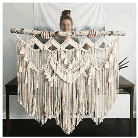 Tapices Macramé Tapiz Grande for decoración del hogar, Tapiz Tejido a Mano Hecho de Ramas Naturales e Hilo de algodón, Colgante for decoración de Pared (Size : 120x110cm/47.2x43.3in)