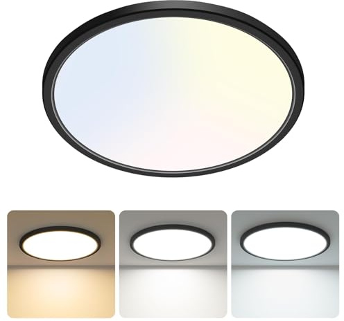 libtit 13 Inch LED Round Flat Light, 28W 3200lm 3000K/4500K/6000K CCT Selectable, Black Ceiling Light Surface Mount, Slim Ceiling Lamp Flush Mount for Bedroom, Kitchen, Office,Closet,Laundry Room