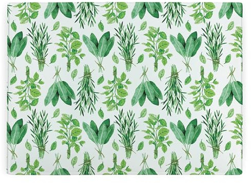Tabla de cortar de vidrio para hierbas de cocina, rectangular, grande, protector de encimera de cristal, color verde, tabla de cortar con patas antideslizantes, 39 cm x 28,5 cm