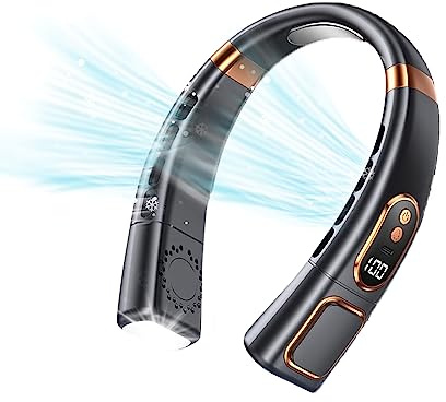 GALER Neck Fan, Portable Rechargeable, Bladeless Neck Fan with 5 Speeds, Ice Tiles, Light, LED Display Cooling Personal Hanging Fans Wearable Fans for Women Men Home Office Travel (Black)
