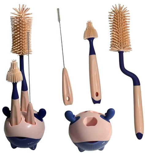Syiyunran Flaschenbürste Babyflaschen reinigungsbürste Becher Set - 3 in 1 bürste aus silikon und Kunststoffe, mit Soft Brush Saugerbürste Strohhalmreiniger Aufbewahrungshalter für Jede Flaschenform