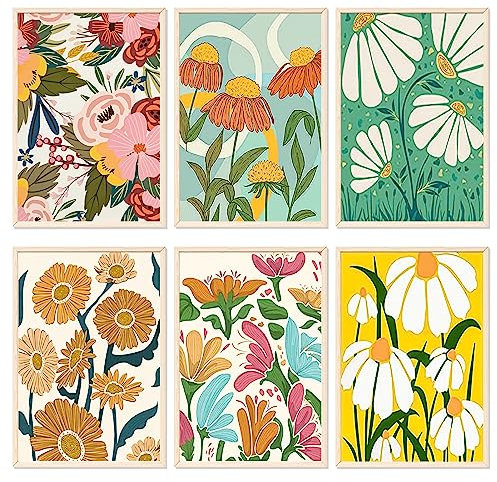 YALKIN 6 Packungen Malen nach Zahlen für Erwachsene, DIY-Blume mit Pinsel und Acrylfarben, 20 x 30 cm, flammenloses Ölgemälde-Set als Geschenk für Freunde, Weihnachten