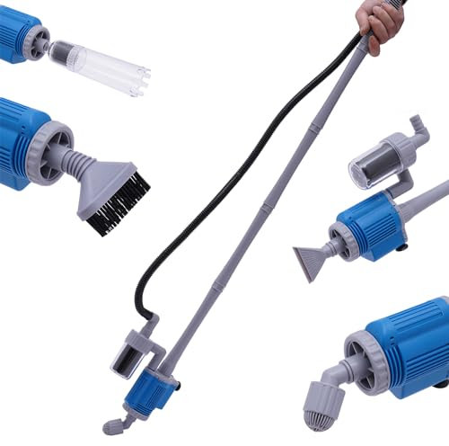 NaMaSyo Elektrischer Aquarium Sauger Mulmsauger 4 in 1 Reinigungsset 28W Fischbehälter Staubsauger Kiesreiniger Siphon Wasserwechsler SandwäScher für Aquarien Wasserwechsel Filter Schmutzreinigung