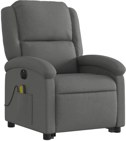 vidaXL Massagesessel, Elektrisch Verstellbar Sessel mit Aufstehhilfe, Fernsehsessel Relaxsessel mit Liegefunktion, Liegesessel Aufstehsessel Polstersessel, Dunkelgrau Stoff