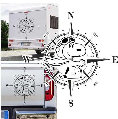 Rakelfix Kompass Cooler Comic Pilot Glücksbringer Hund Aufkleber Hunde Sticker Auto Camper Wohnmobil Autoaufkleber Wohnwagen Kompassrose Vinylfolie Wetterfest