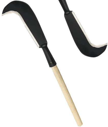 Sickle Garden Tool, Steel Billhook Machete Knife for Cutting Trees Heavy Duty, Hand Grass Weeding Sickle Knife with Wooden Handle for Yard Work