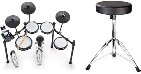Alesis Nitro Max Kit Elektronische Schlagzeug mit Quiet Mesh Pads & RockJam Verstellbarer Trommelhocker mit gepolstertem Sitz