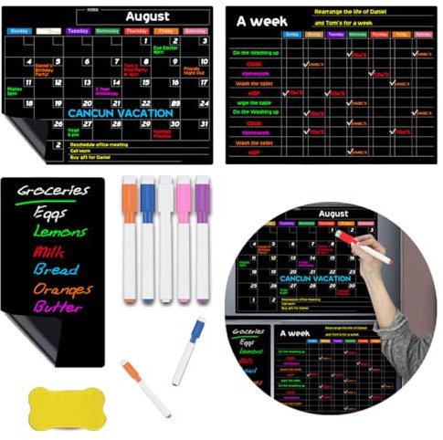 Koonafy Magnetische trocken abwischbare Kalender Whiteboard 16 x 12, Wochenplaner Tagesplaner Monatsplaner abwischbar selbstklebend, Familienplaner mit 1 Radierer und 5 Markern für To Do Liste