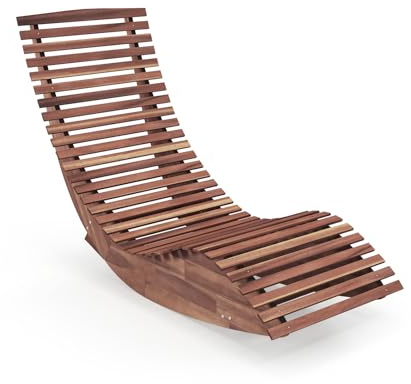 GOPLUS Transat à Bascule en Bois d'Acacia, Chaise Longue à Bascule Ergonomique, Bain de Soleil Jardin Exterieur Design pour Terrasse Cour Piscine, Charge 160KG, 157x60x76CM (1)