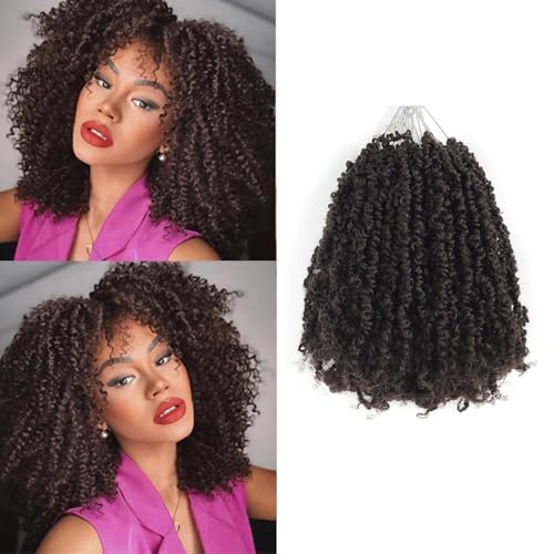 Datanala Lot de 9 extensions capillaires Yanky Twists enroulées au crochet - Couleur 4# - 25 cm - Tresses au crochet bouclées avec micro-spirales pré-enroulées pour femmes