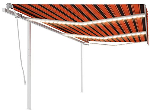 Homgoday Tenda da sole retrattile con braccio articolato a LED, tenda da sole da balcone, tenda da sole retrattile a parete, tenda parasole per balcone, terrazza, 6 x 3 m, arancione e marrone