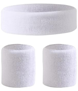 LATRAT 3 Pièces Bandes de Transpiration Set, Comprend 1 Pièces Bandeau de Sport et 2 Pièces Bandeau de Poignet, pour Hommes et Femmes Athlétiques, Blanc