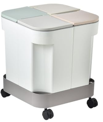 LLXTJJY Cubo de basura de 4 compartimentos, con tapa desmontable y abatible a presión, cubo de basura para reciclaje de cocina, con tapa y rueda