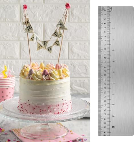 Tongdejing 12 Inch Metal Cake Scraper, Stainless Steel Cake Smoother Tool with Scale Cake Decorating Comb Cake Leveler for Buttercream Cake Comb Sculpting Modeling Tools for Pastry Cutter(Silver)