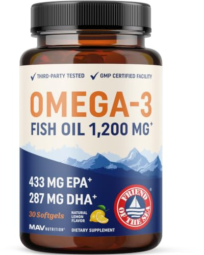 Triple Strength Omega 3 Fish Oil 1200 mg | EPA & DHA | Wild Caught, Sustainably Sourced Omega-3 Fatty Acids | Premium Burpless Fish Oil Supplements | Clean Label Certified, Third-Party Tested | 30 Ct