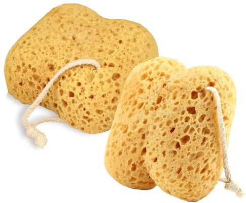 2Pcs Bath Sponge, Natural Sea Sponge, Exfoliating Shower Sponges, Soft Honeycomb Bath Sponges for Adults and Kids Body Deep Exfoliating Ultra-Soft for Sensitive Dry Skin (Yellow)