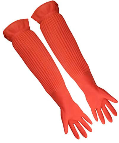 Hoement Aquarium Fish Tank Cleaning Gloves Extended Latex Dishwasher Safe Men Working Gloves Household Cleaning