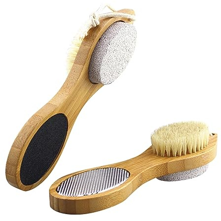 Healvian Bambus Fußhobel 2 Stück Fußschrubber für Dusche Entfernt Hornhaut und Abgestorbene Haut Ergonomisch für Zuhause und Profi