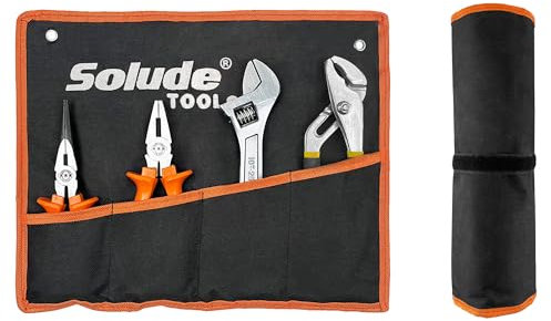SOLUDE 4-Pack Large Wrench & Pliers Set,10 Inch Water Pump Pliers & Adjustable Wrench with 8 Inch Long Nose Pliers & Lineman's Pliers for Home Use & DIY Project