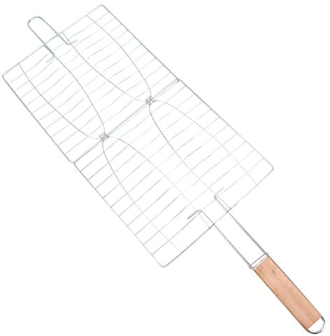 YARNOW Panier à Poisson pour Barbecue 43 x 22,5 Cm en Fil De Fer Manche en Bois Long, Ustensiles De Barbecue Réglable pour Griller Poissons, Fruits De Mer Et Aliments Délicats en Extérieur