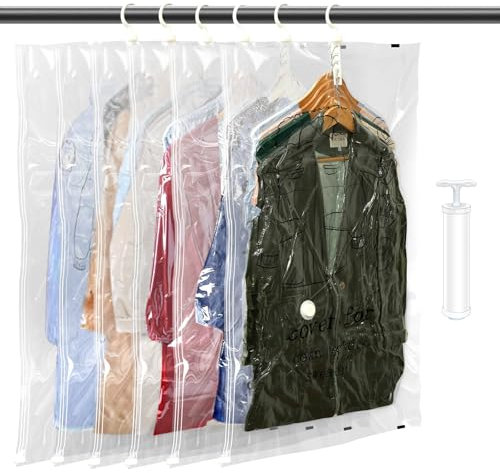 Gucass 6 piezas Bolsas vacio ropa para Colgar 110x70cm, Transparente Fundas ropa armario Grandes xxl, Bolsas almacenaje ideal para trajes, vestidos, abrigos, chaquetas, bomba manual incluida