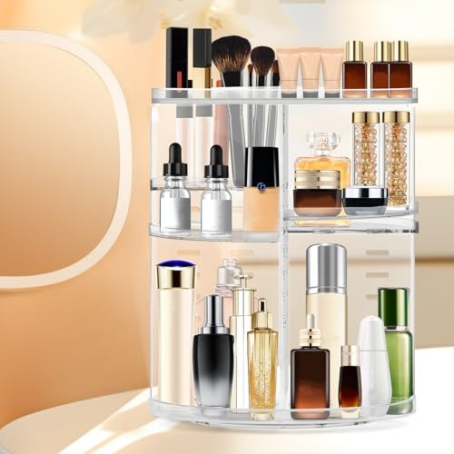 OBSGUMU Make Up Organizer Drehbar, Acryl Kosmetik Organizer, 360° Makeup Organizers für Parfüm Kosmetik, Verstellbar Große Kapazität,für Frauen, Mädchen (Transparent)