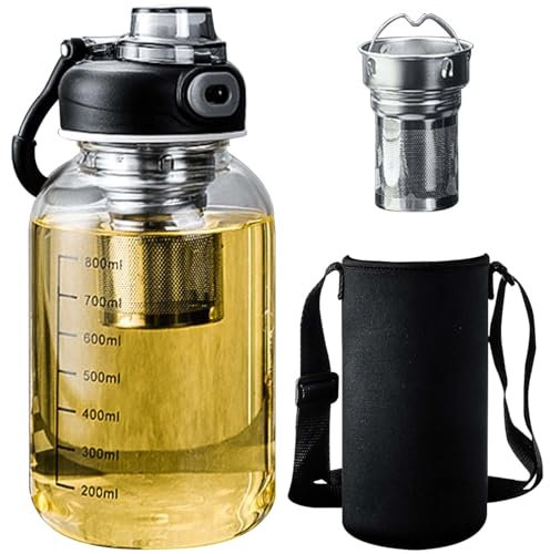GBKDQQ Bouteille d'eau de 1000 ml en verre avec infuseur en acier inoxydable avec fermoir unique - Design haute teneur en borosilicate pour fitness, maison et bureau, sans BPA