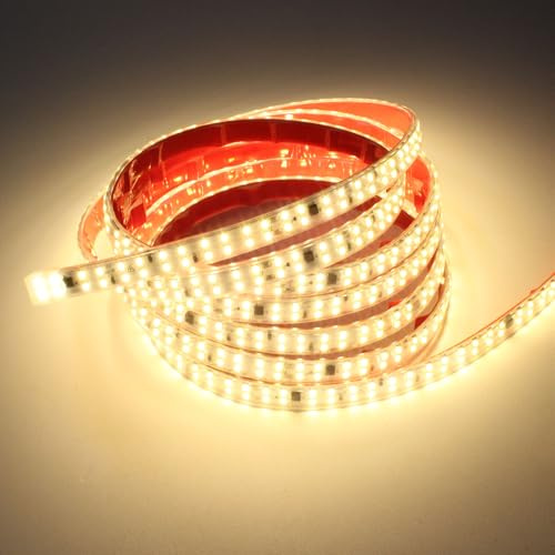 pcning 1M Doble Fila Tira Luz LED 220V Adhesiva sin transformador con Interruptor, 1 Meter SMD 2835 12W Flexible Strip Light 3000K Blanco Calido IP65 Impermeable Tiras (Blanco Calido, 1M)